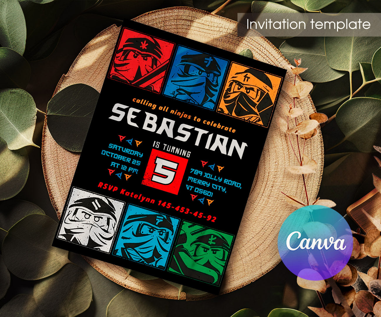 Ninjago Minifigures Lego customizable invitation template | Share or Print | RI015