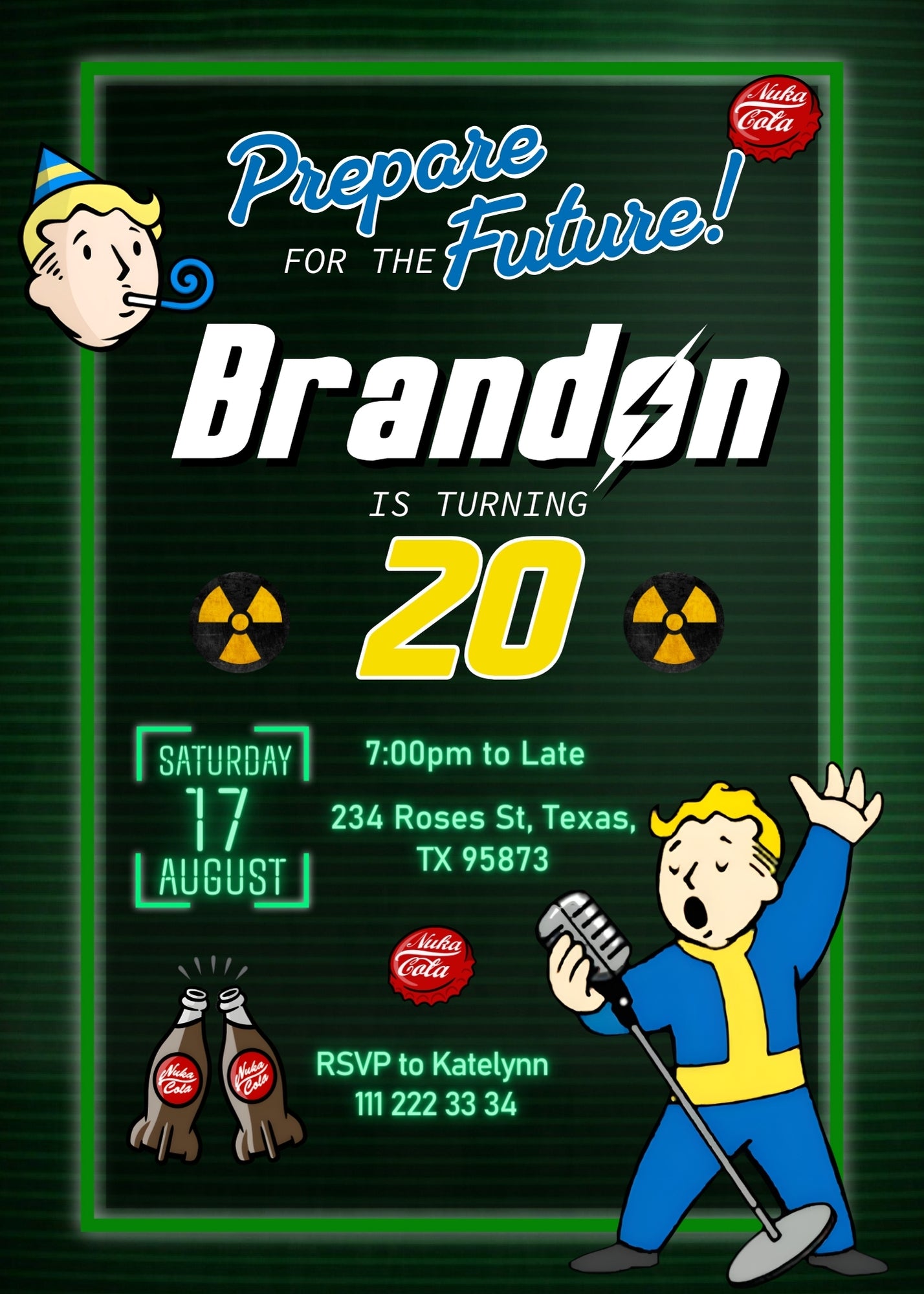 Fallout Pipboy customizable invitation template | Share or Print | US526