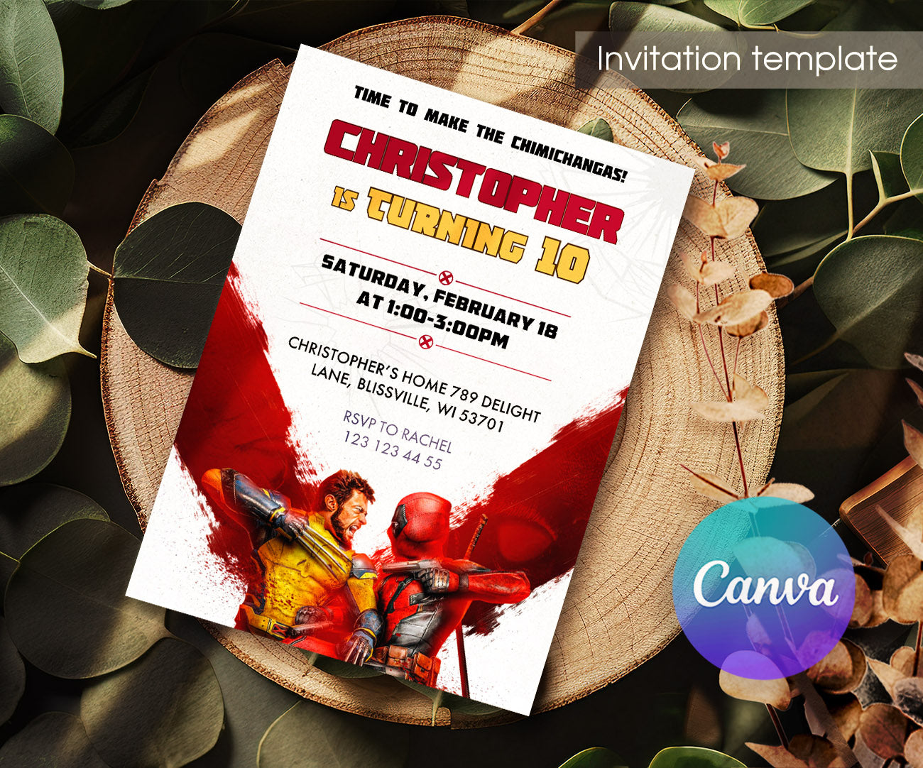 Deadpool Wolverine Marvel customizable invitation template | Share or Print | boy | PU789