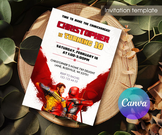Deadpool Wolverine Marvel customizable invitation template | Share or Print | boy | PU789