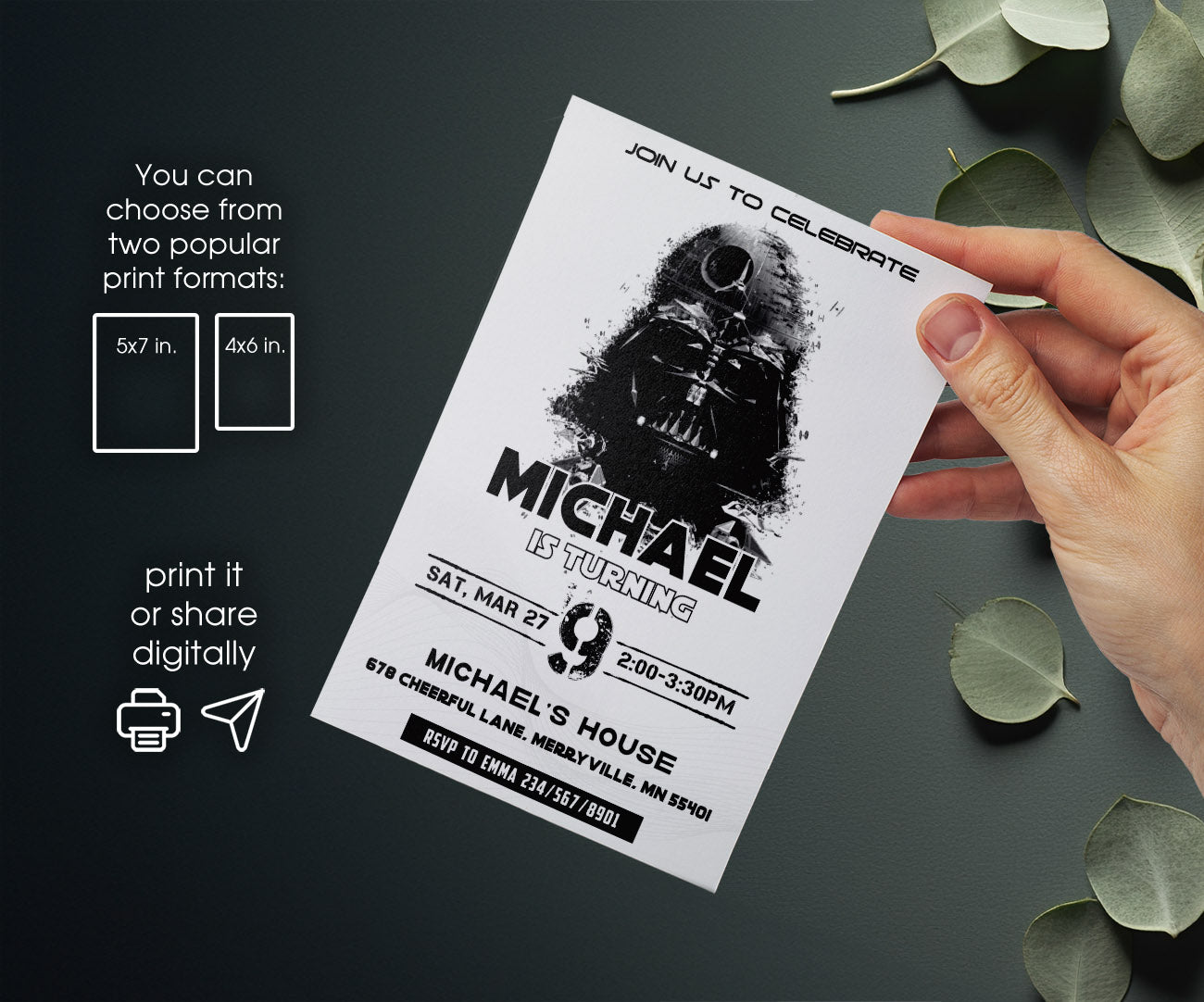 Star Wars Darth Vader customizable invitation template | Share or Print | boy | IO481