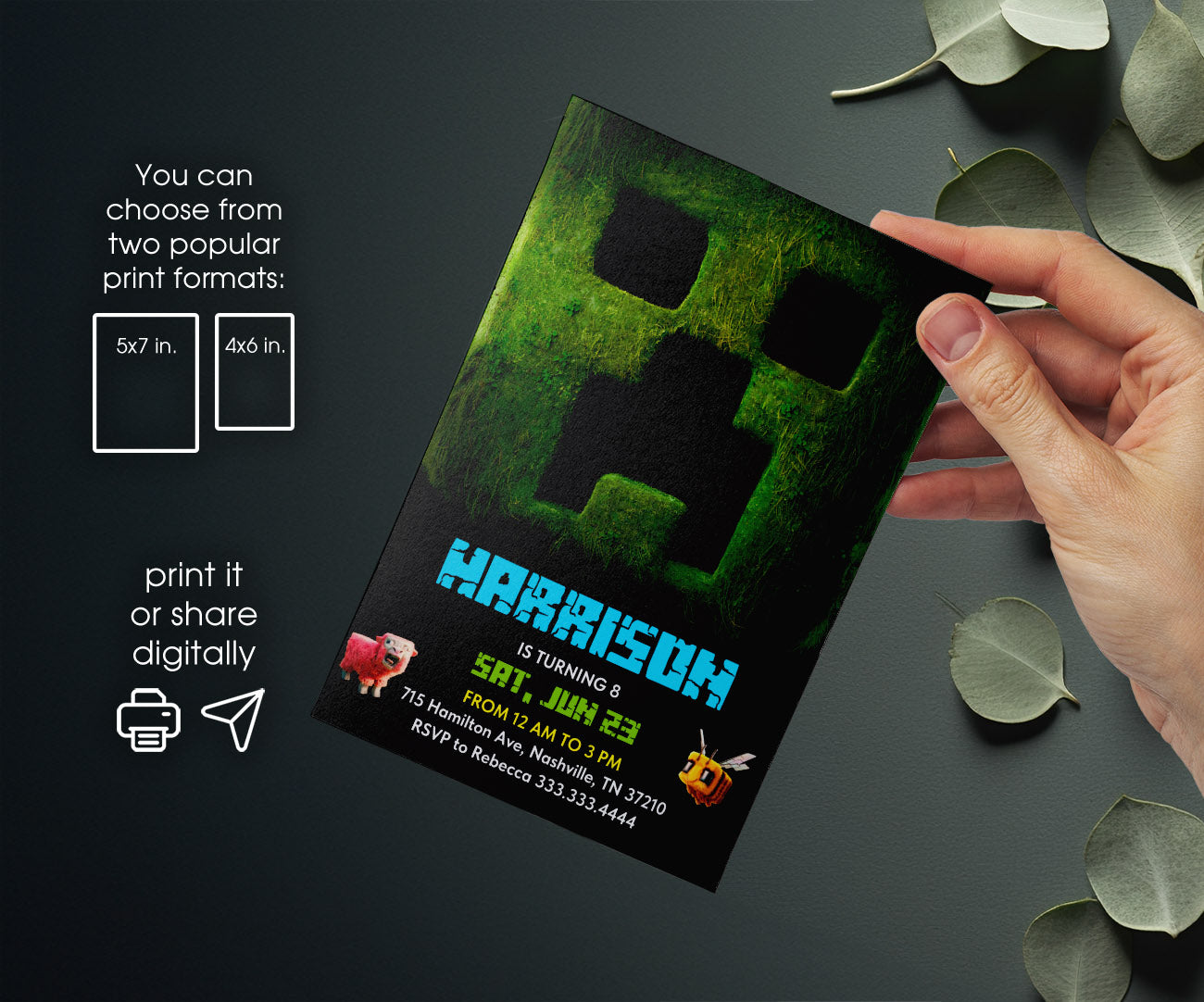 Minecraft Movie Gamer customizable invitation template | Share or Print | FD133
