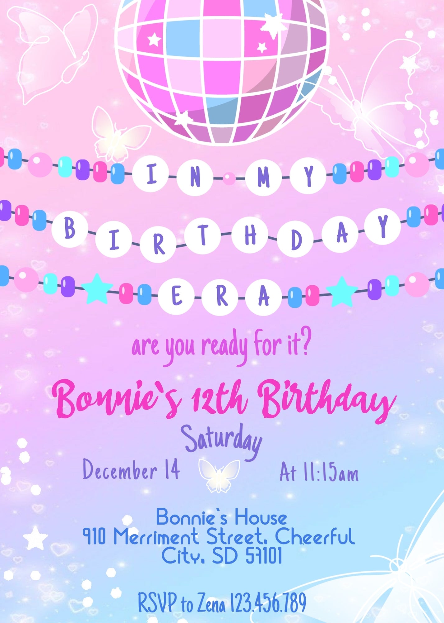 Taylor Swift Eras Tour customizable invitation template | Share or Print | girl | RE014