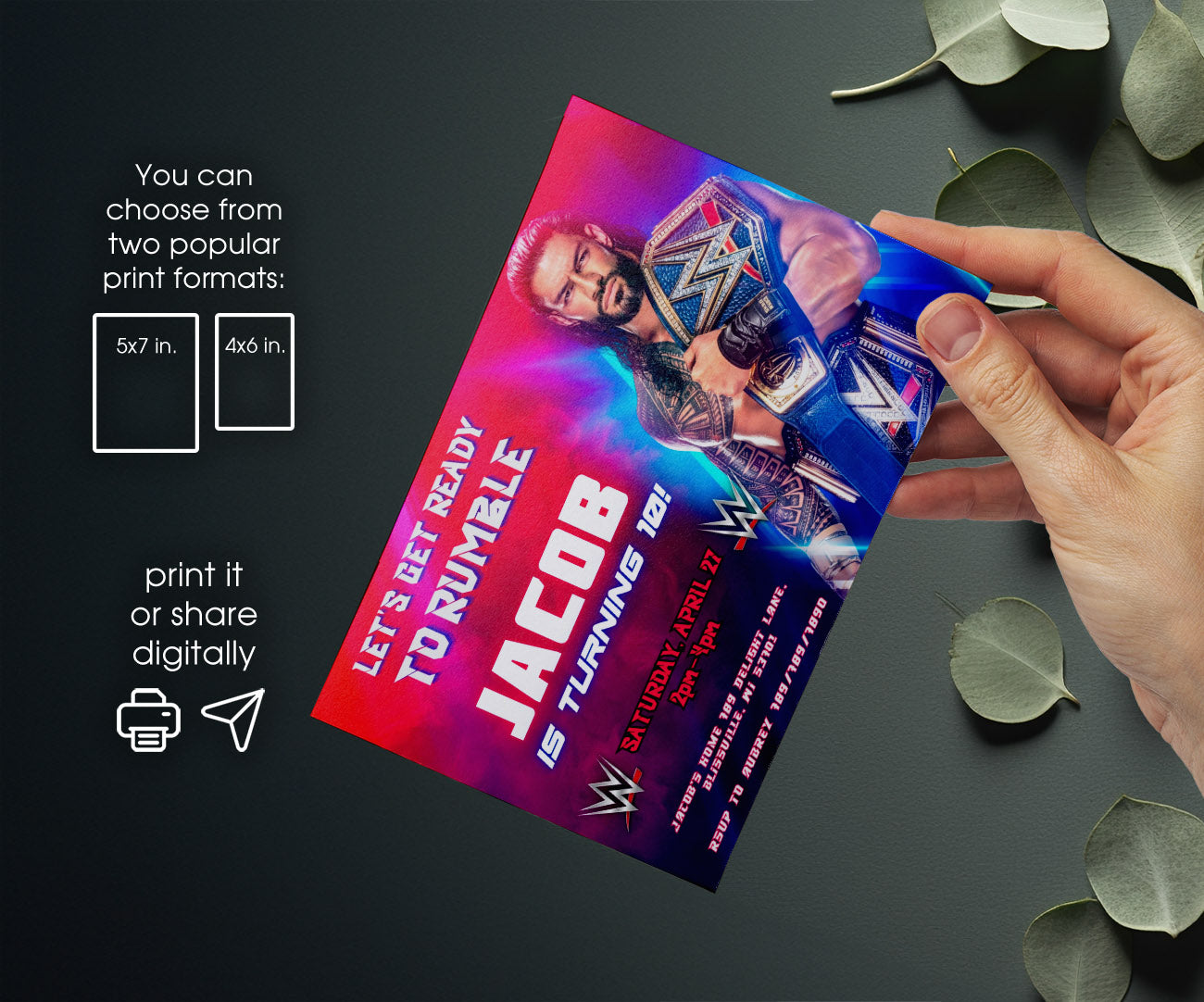 Wrestling WWE WrestleMania customizable invitation template | Share or Print | boy | GJ030
