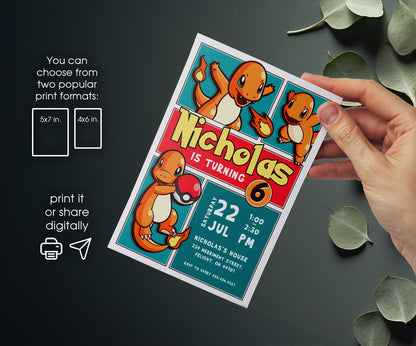 Charmander Pokemon Anime customizable invitation template | Share or Print | SC817