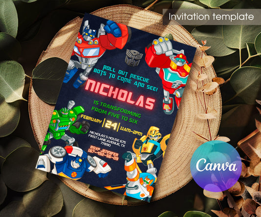 Transformers Rescue Bots customizable invitation template | Share or Print | boy | DG830