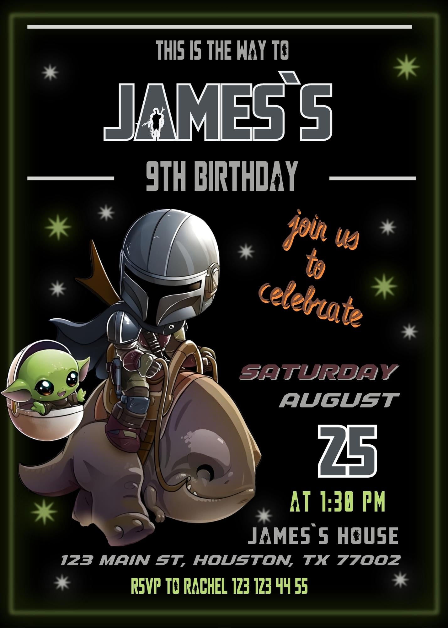 The Mandalorian Star Wars Grogu customizable invitation template | Share or Print | boy | BQ057