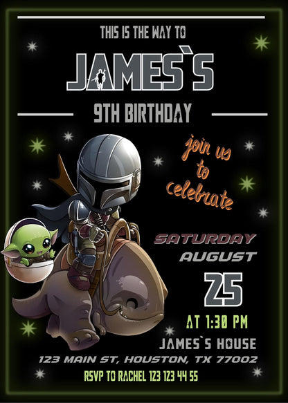 The Mandalorian Star Wars Grogu customizable invitation template | Share or Print | boy | BQ057