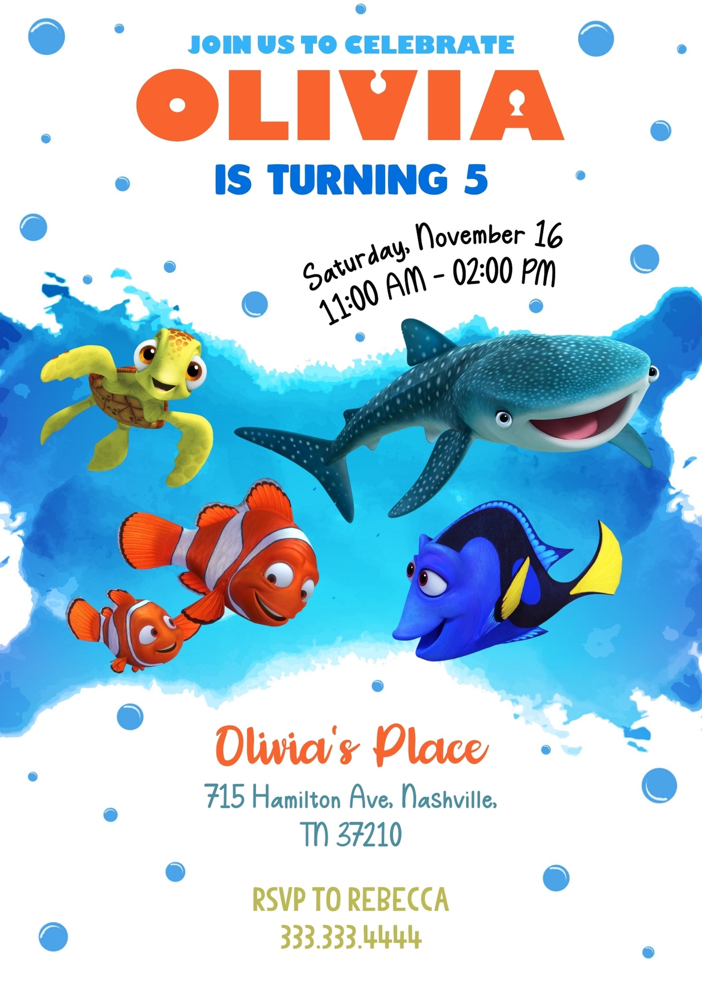 Finding Nemo customizable invitation template | Share or Print | SV353