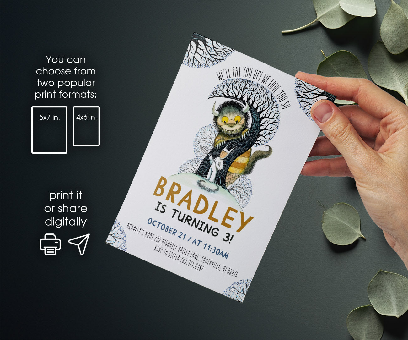 Where The Wild Things Are Maurice Sendak customizable invitation template | Share or Print | JM528