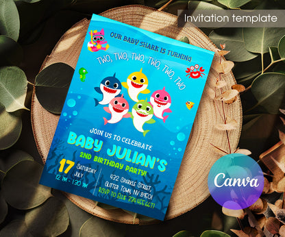 Baby Shark customizable invitation template | Share or Print | UM480