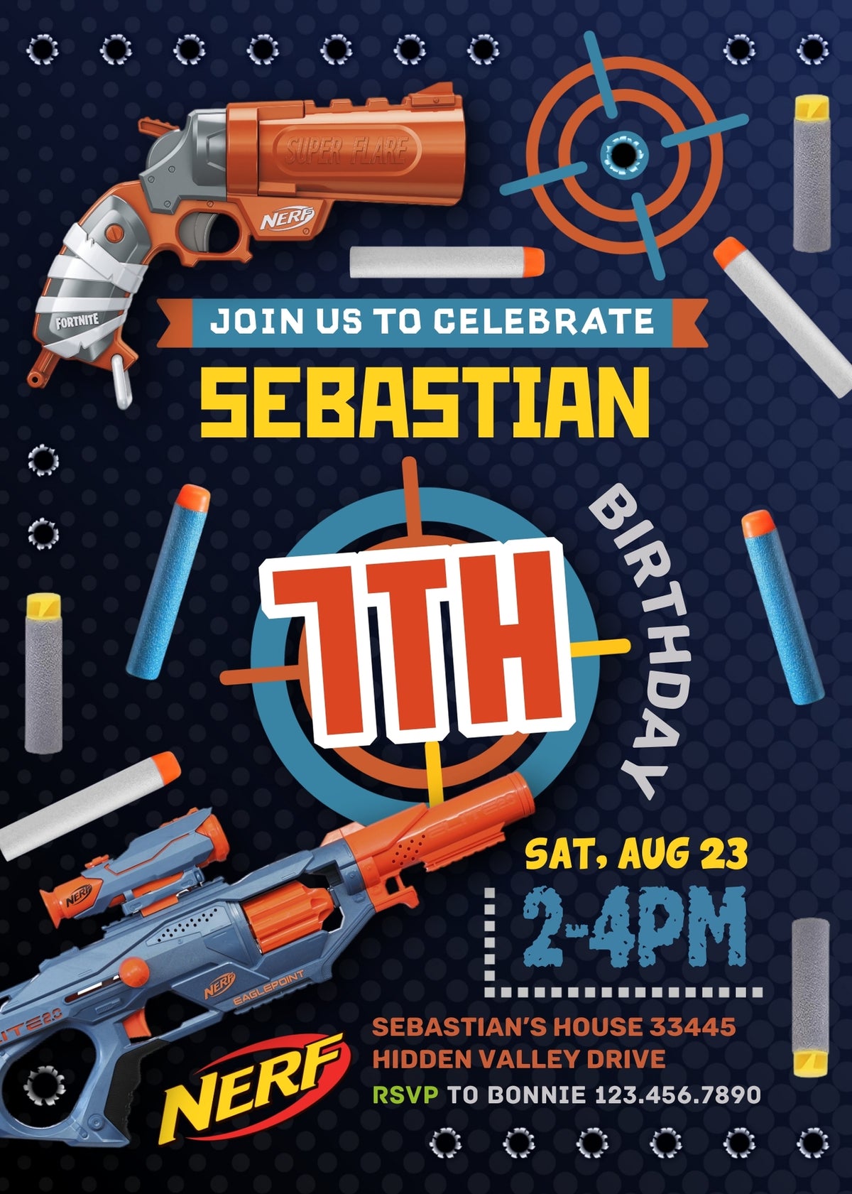 NERF Dart Wars customizable invitation template | Share or Print | boy | AV158