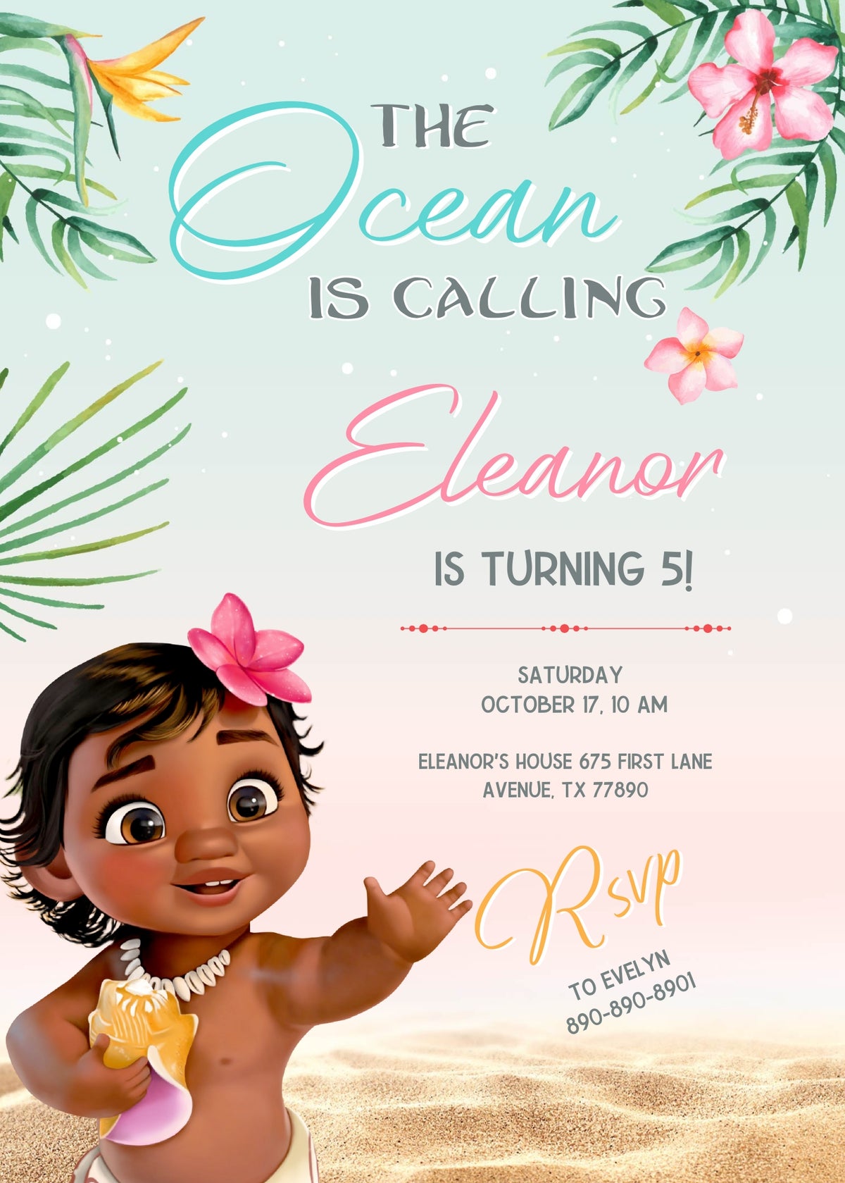 Moana Princess customizable invitation template | Share or Print | girl | NC247