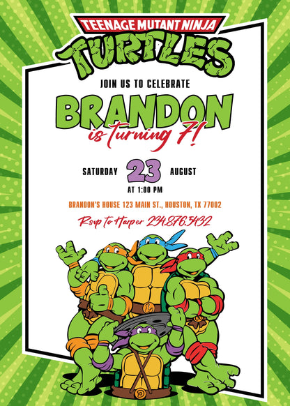 Teenage Mutant Ninja Turtles customizable invitation template | Share or Print | boy | JW374