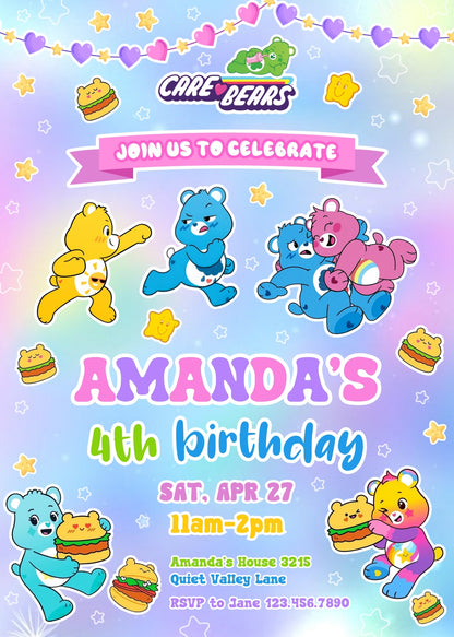 Care Bears customizable invitation template | Share or Print | AX343