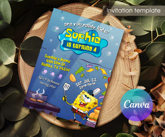 SpongeBob SquarePant customizable invitation template | Share or Print | TT452