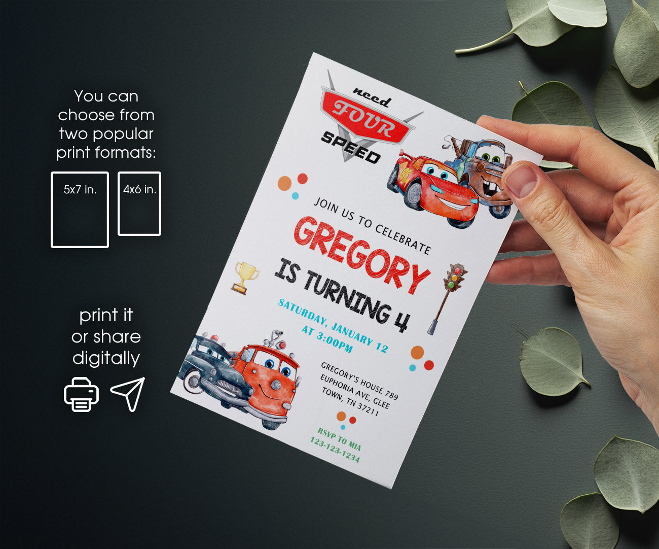 Cars Lightning Mcqueen Four customizable invitation template | Share or Print | boy | LH371