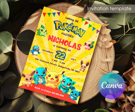 Pokemon Pikachu customizable invitation template | Share or Print | BJ494