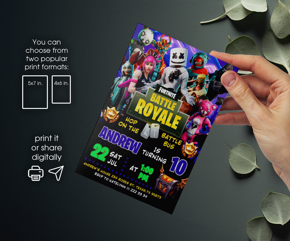 Fortnite Gamer customizable invitation template | Share or Print | boy | BN331