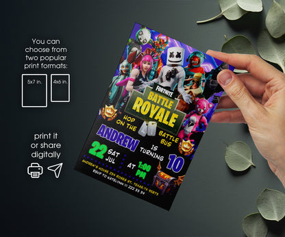 Fortnite Gamer customizable invitation template | Share or Print | boy | BN331