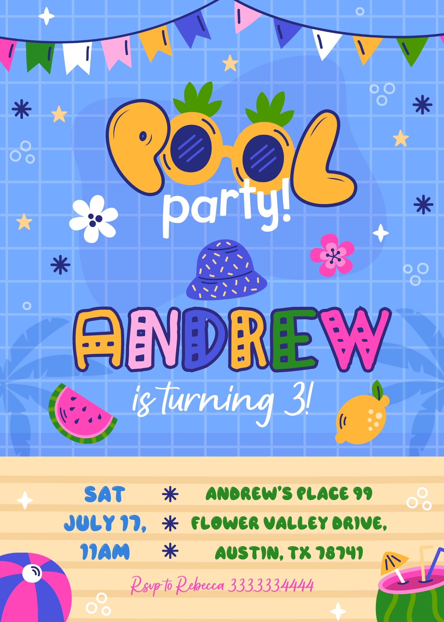 Pool Party customizable invitation template | Share or Print | boy | RJ005