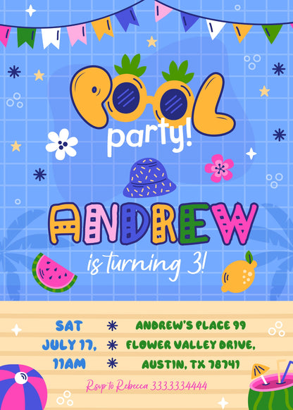 Pool Party customizable invitation template | Share or Print | boy | RJ005