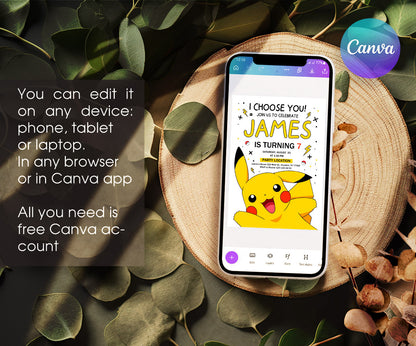 Pokemon Pikachu customizable invitation template | Share or Print | XA177