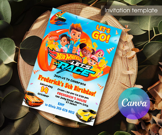 Hot Wheels Let's Race customizable invitation template | Share or Print | boy | LG344