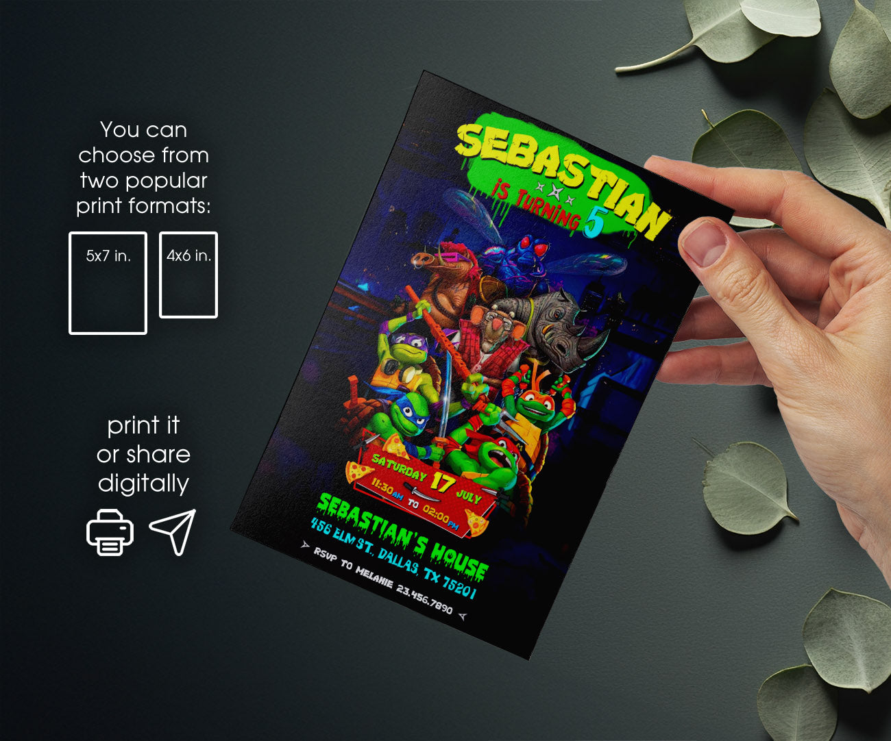 Teenage Mutant Ninja Turtles Mutant Mayhem customizable invitation template | Share or Print | boy | QO400