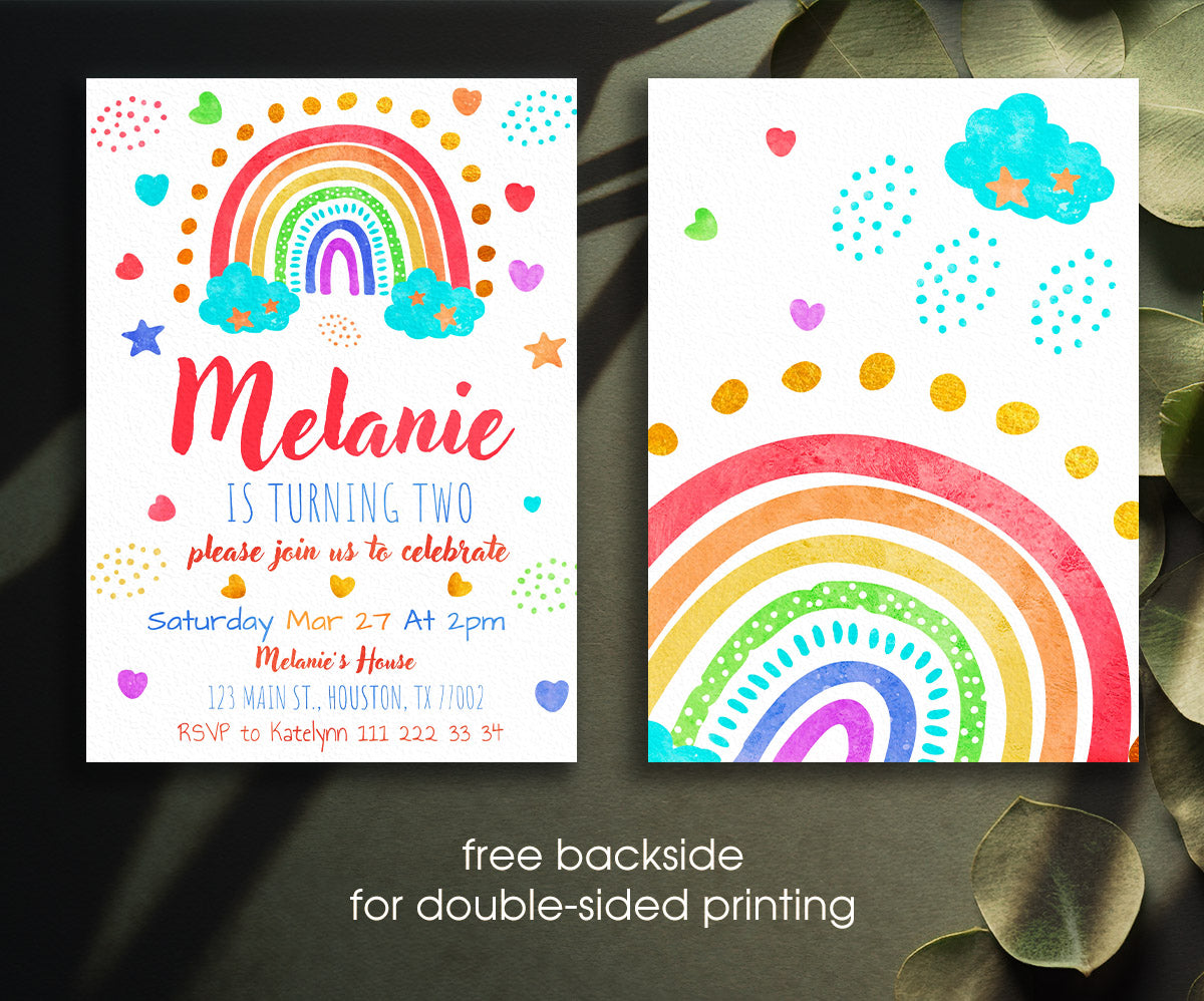 Rainbow Unicorn Party customizable invitation template | Share or Print | IR018