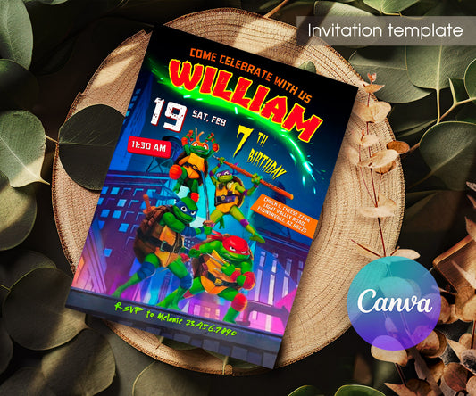 Teenage Mutant Ninja Turtles Mutant Mayhem customizable invitation template | Share or Print | boy | UJ597