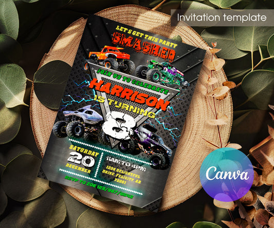 Monster Jam  Monster Truck customizable invitation template | Share or Print | boy | OG434