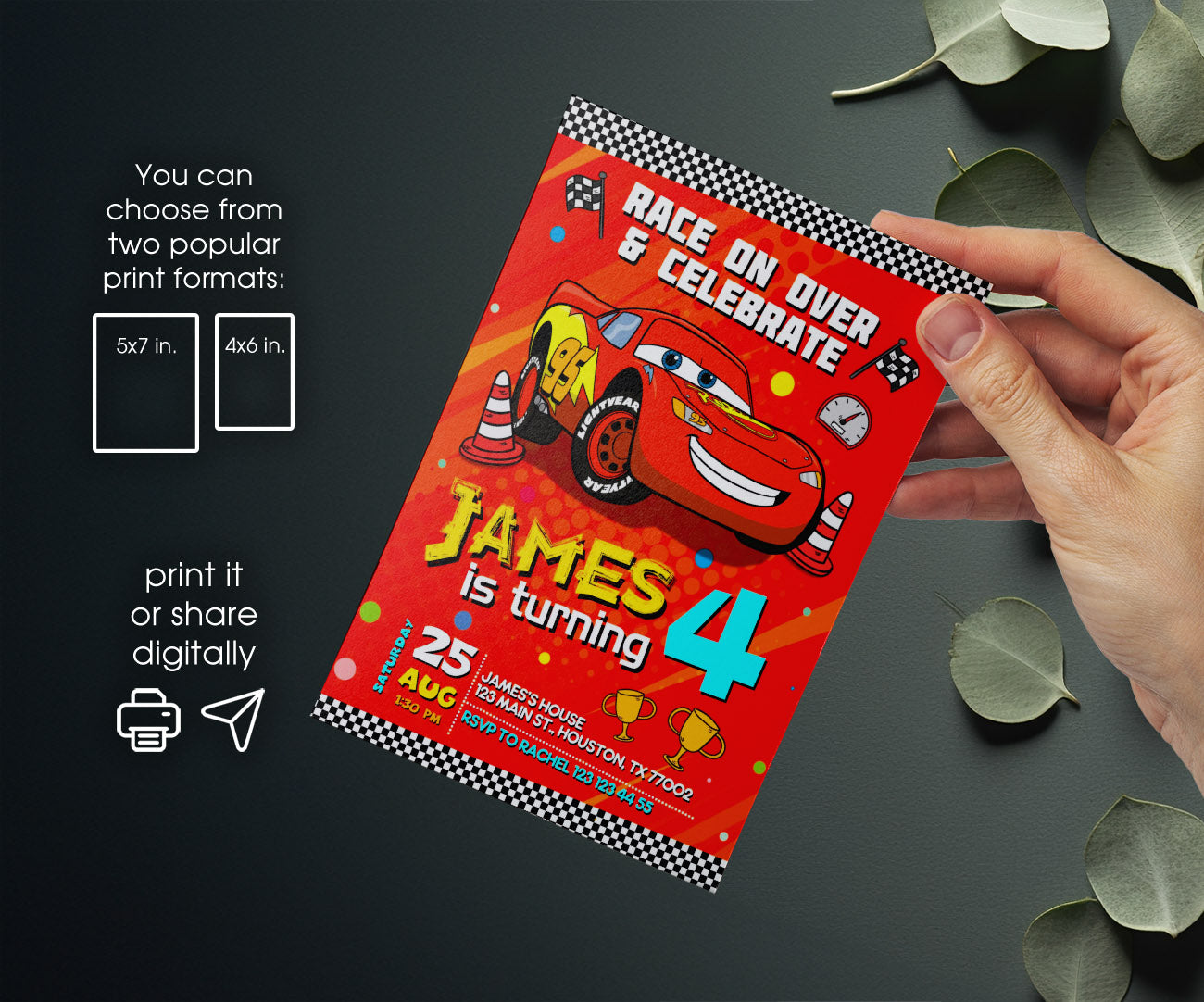 Cars Lightning McQueen customizable invitation template | Share or Print | boy | EU980