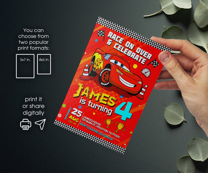 Cars Lightning McQueen customizable invitation template | Share or Print | boy | EU980