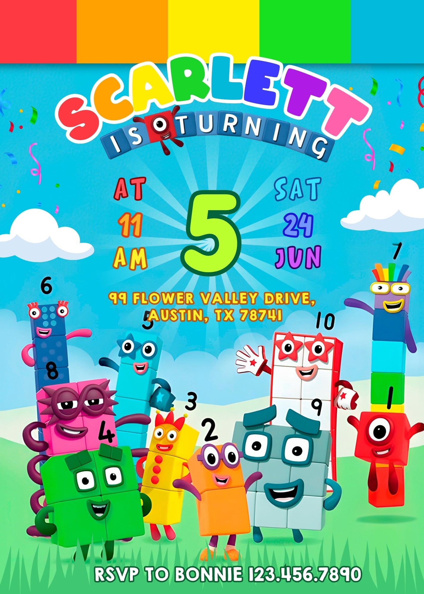 Numberblocks customizable invitation template | Share or Print | IP998