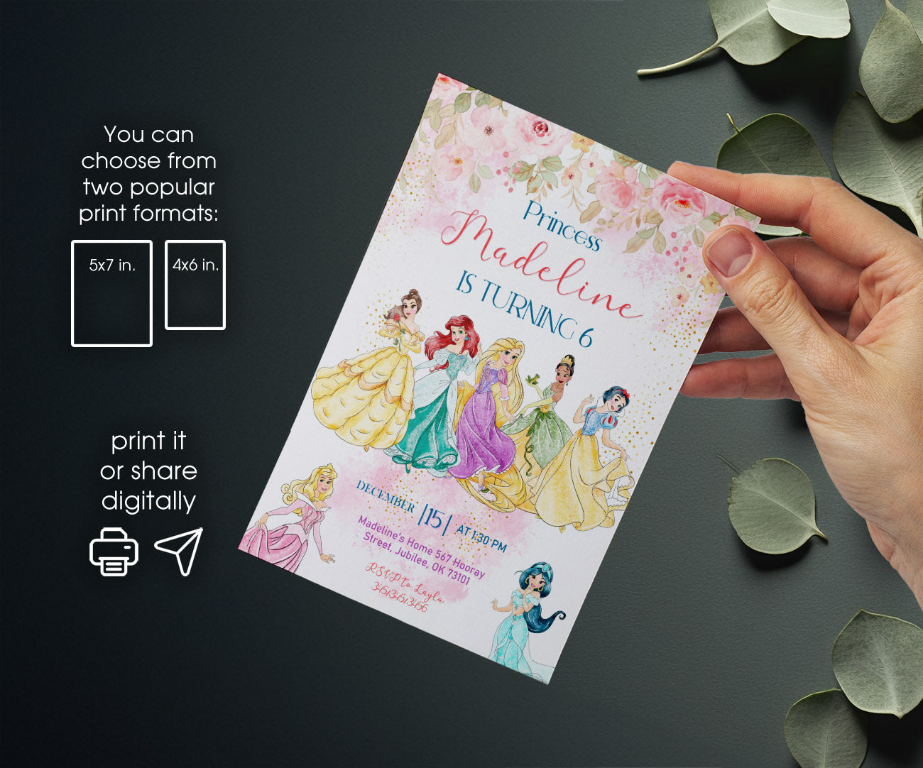 Disney Princess customizable invitation template | Share or Print | girl | FE691