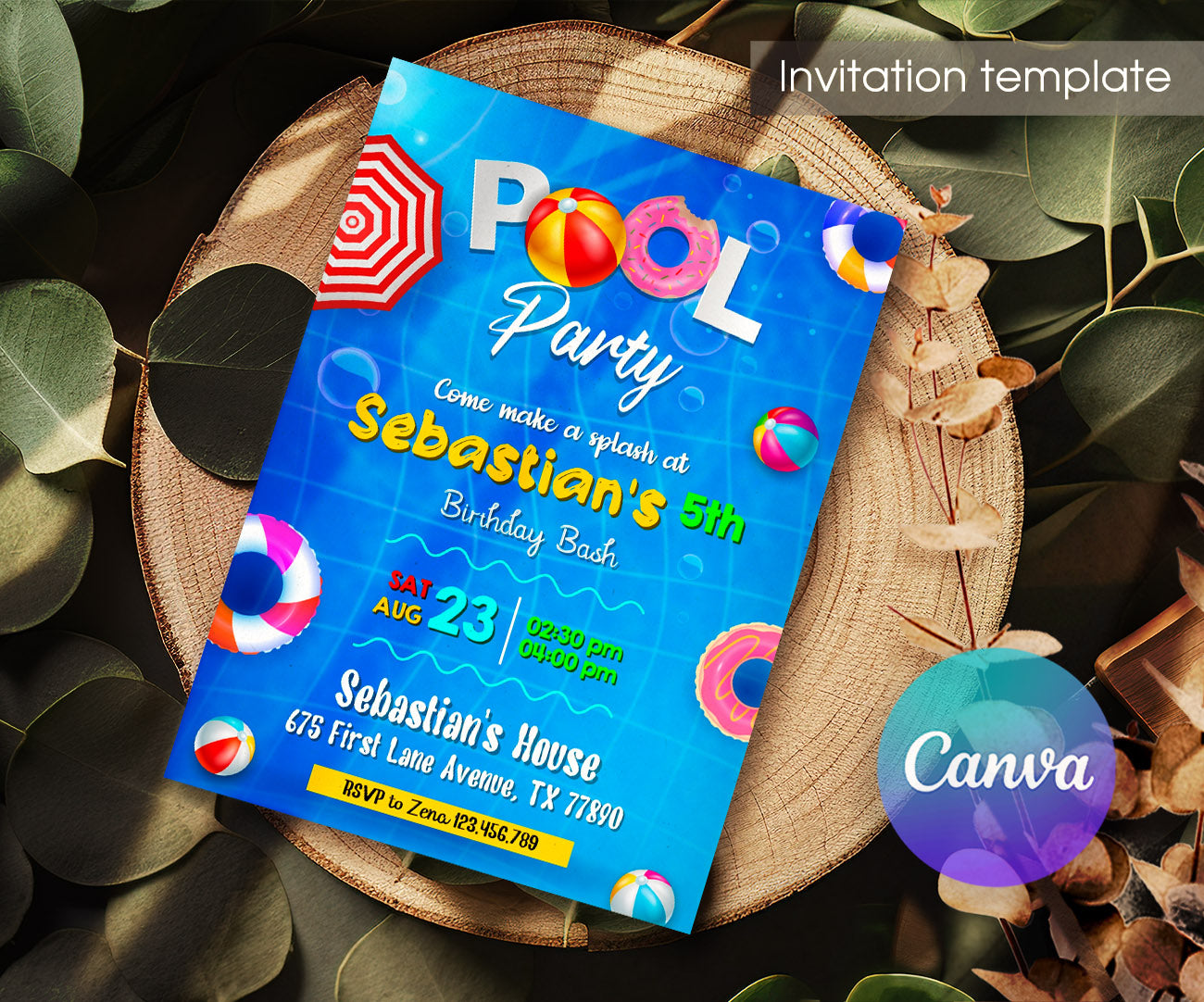 Pool Party customizable invitation template | Share or Print | boy | MO050