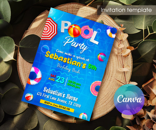 Pool Party customizable invitation template | Share or Print | boy | MO050