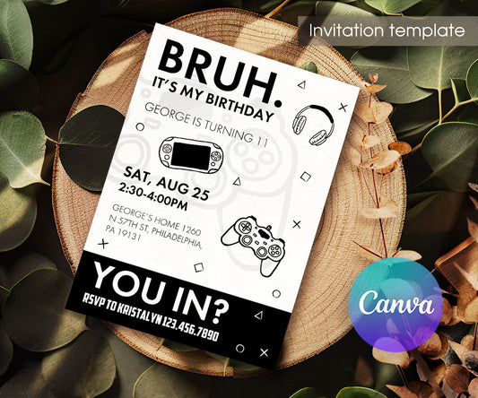 Bruh Gamer customizable invitation template | Share or Print | boy | SQ646