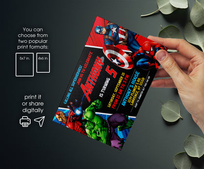 Avengers Marvel Superhero customizable invitation template | Share or Print | boy | VP635