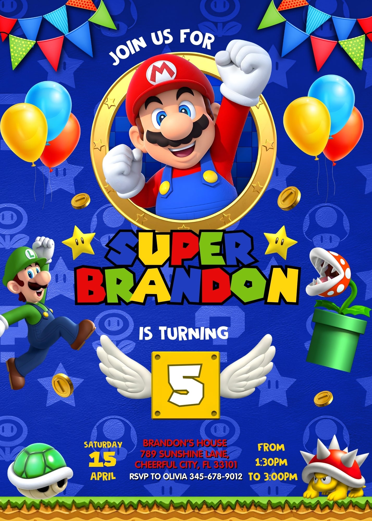 Super Mario Bros customizable invitation template | Share or Print | DY854