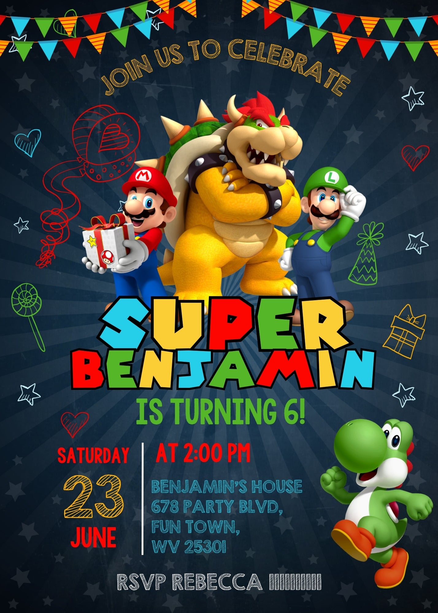 Super Mario Bros customizable invitation template | Share or Print | TU695