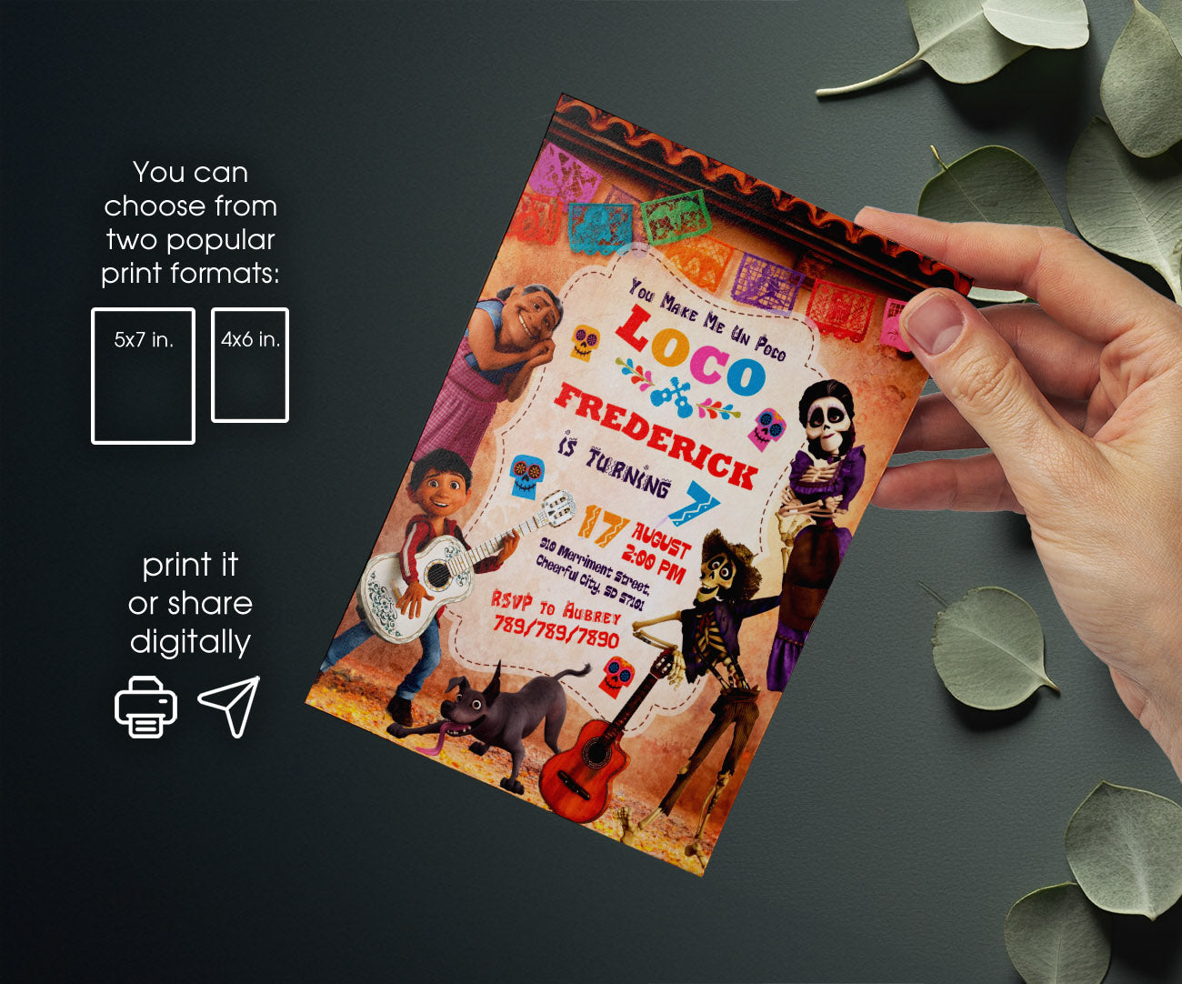 Coco Día Muertos Halloween customizable invitation template | Share or Print | DF225