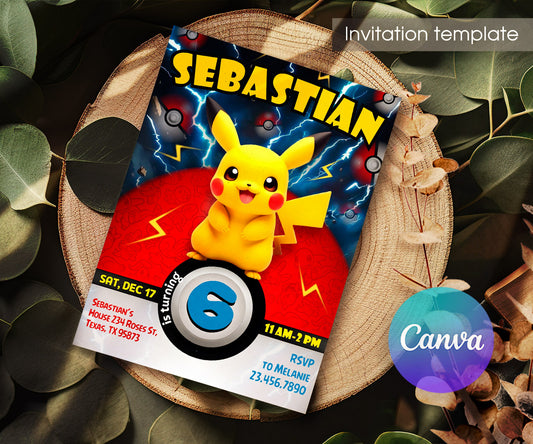 Pokemon Pikachu customizable invitation template | Share or Print | JR797