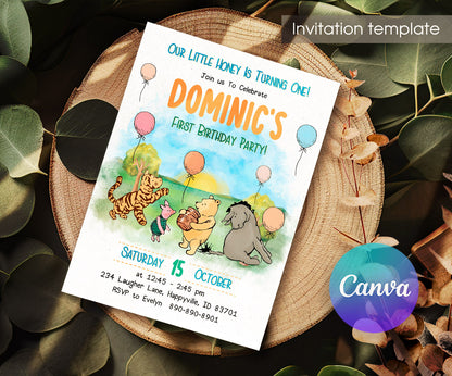 Winnie the Pooh customizable invitation template | Share or Print | ER494