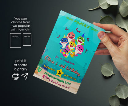 Baby Shark customizable invitation template | Share or Print | LC632