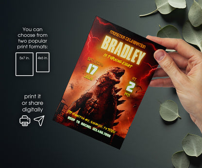 Godzilla and King Kong customizable invitation template | Share or Print | DS432
