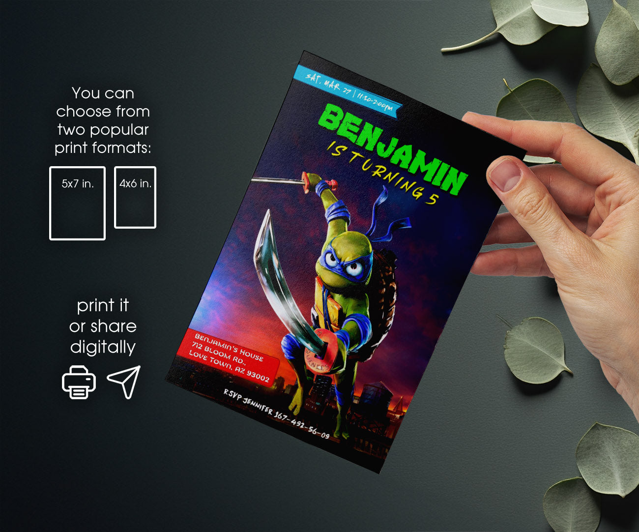 Teenage Mutant Ninja Turtles Mutant Mayhem customizable invitation template | Share or Print | boy | QH949