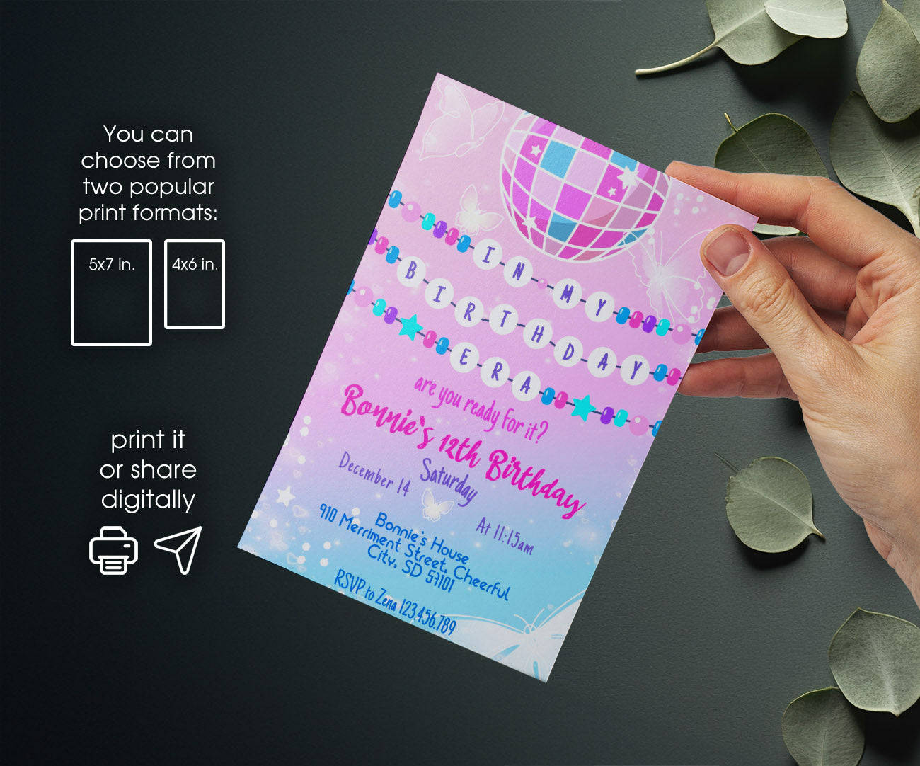 Taylor Swift Eras Tour customizable invitation template | Share or Print | girl | RE014