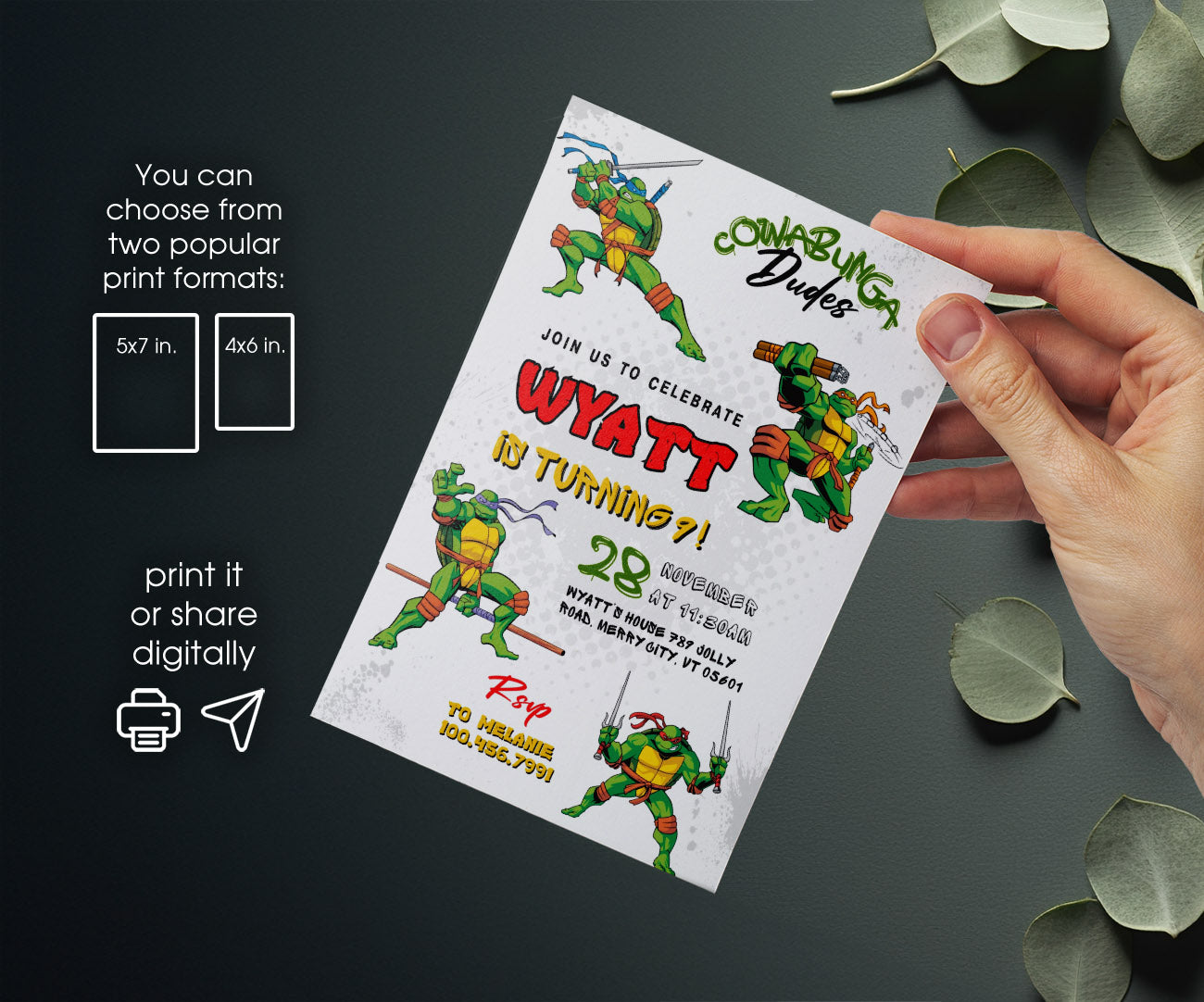 Teenage Mutant Ninja Turtles customizable invitation template | Share or Print | boy | GS651